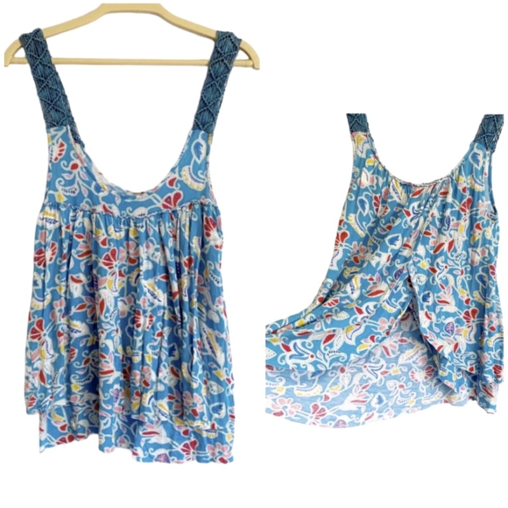 Free People colorful viscose crochet strap tulip back tank top Women’s XS